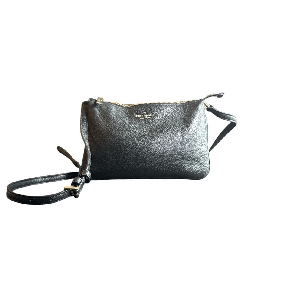 Kate Spade Leila Crossbody Bag Womens Medium Black Good Pebbled Leather Gold
